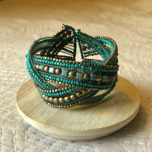 Turquoise Beaded Cuff Bracelet